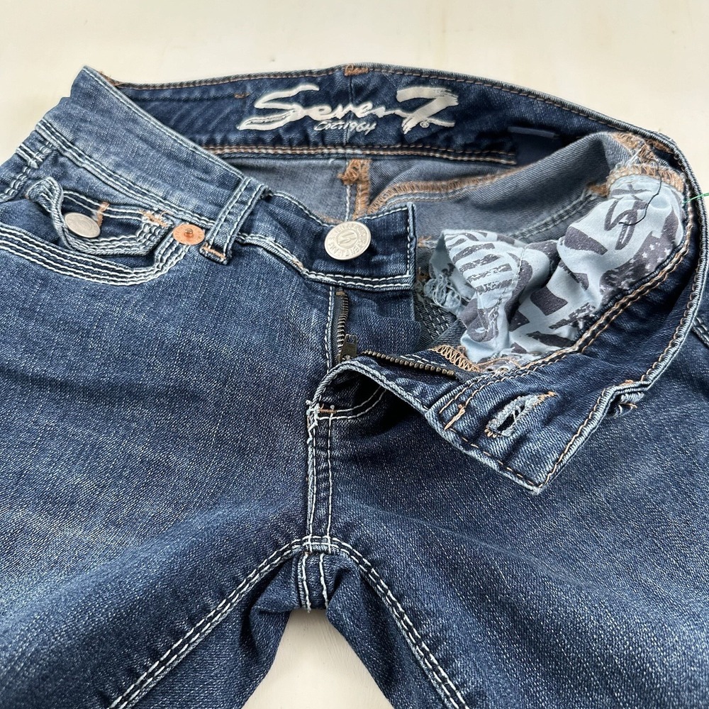 Seven 7 Womens Rocker Slim Jeans 26x27 Blue Stretch Flap Back Pockets Tag Sz 25 - Picture 7 of 16